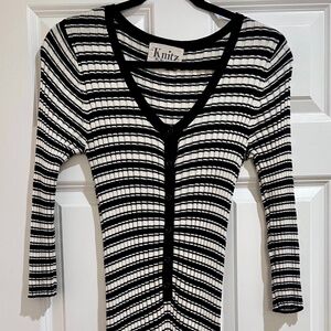 For Love And Lemons Black and White Ribbed V-Neck Mini Dress